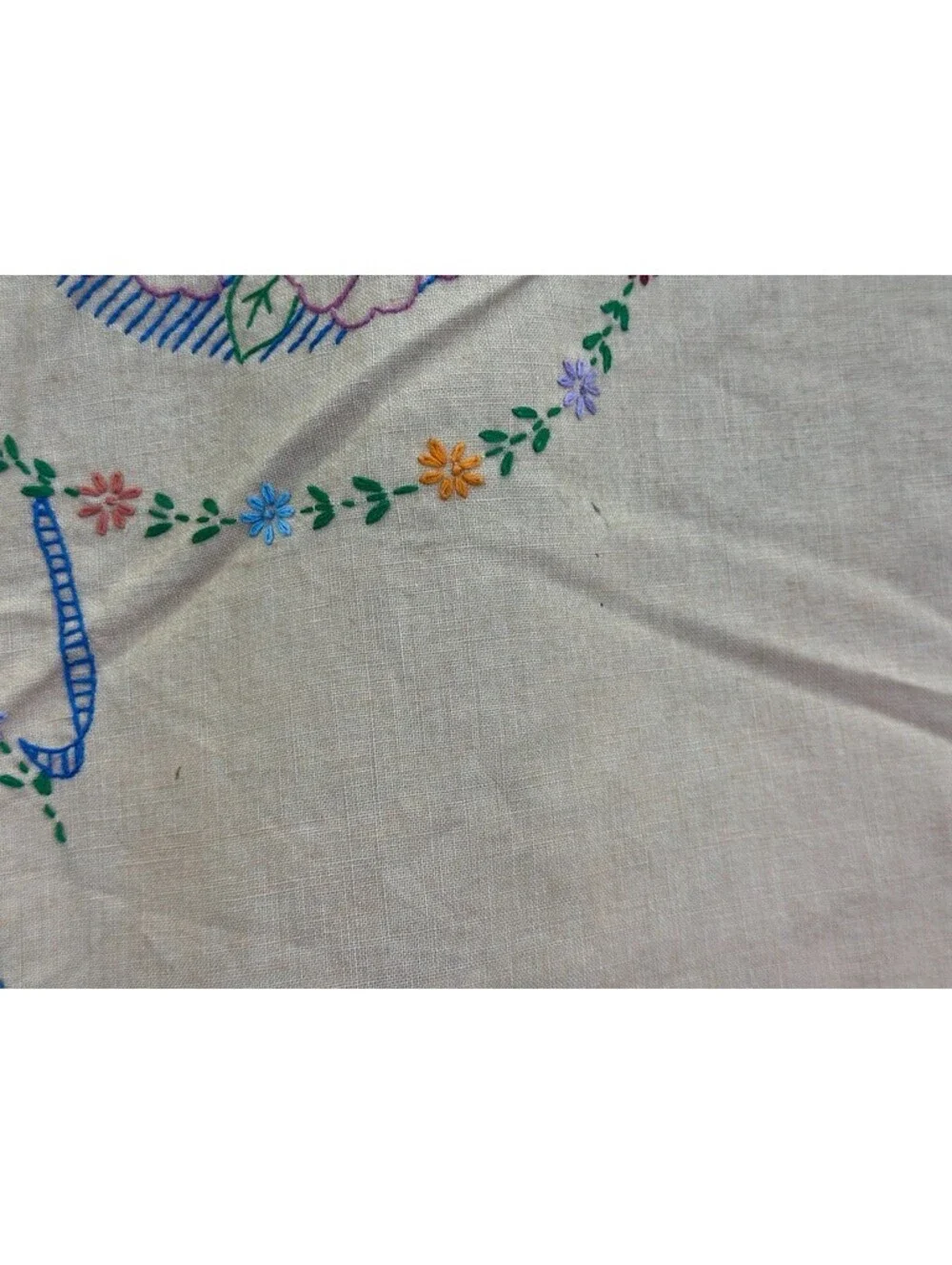 Vintage Embroidered Flower Hibiscus? Card Table Tablecloth Topper 33.5